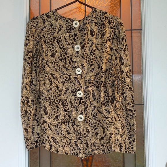 Zara Turkey Stunning Exotic Long Puffy Sleeve + Cuffs Floral Button Blouse M? - Picture 1 of 10